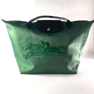 Longchamp Green Tote with Embossed Design